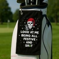 Look At Me Being All Festive And Shit Funny Santa Skeleton Golf Towel thumb 2