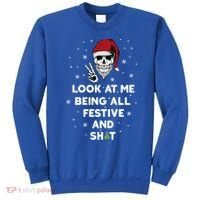 Look At Me Being All Festive And Shit Funny Santa Skeleton Sweatshirt thumb 0