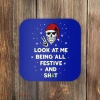 Look At Me Being All Festive And Shit Funny Santa Skeleton Coaster thumb 0