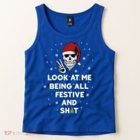 Look At Me Being All Festive And Shit Funny Santa Skeleton Tank Top thumb 2