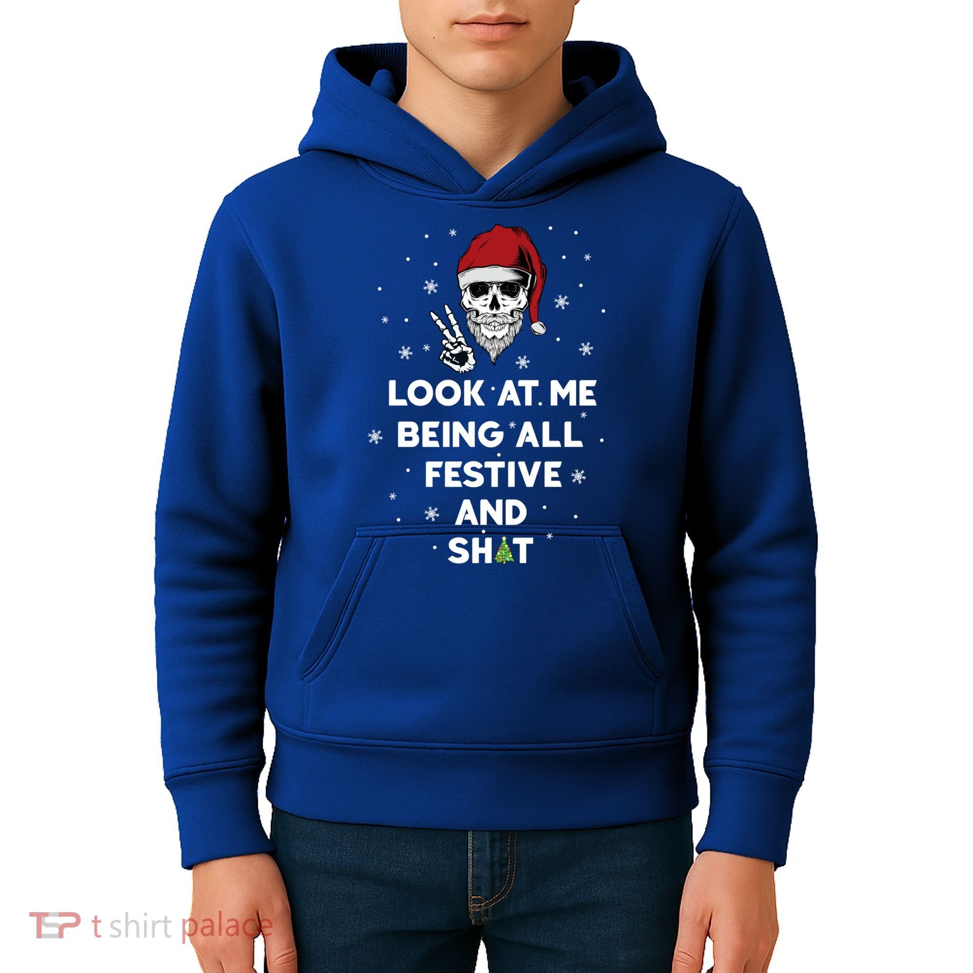 Look At Me Being All Festive And Shit Funny Santa Skeleton Kids Hoodie