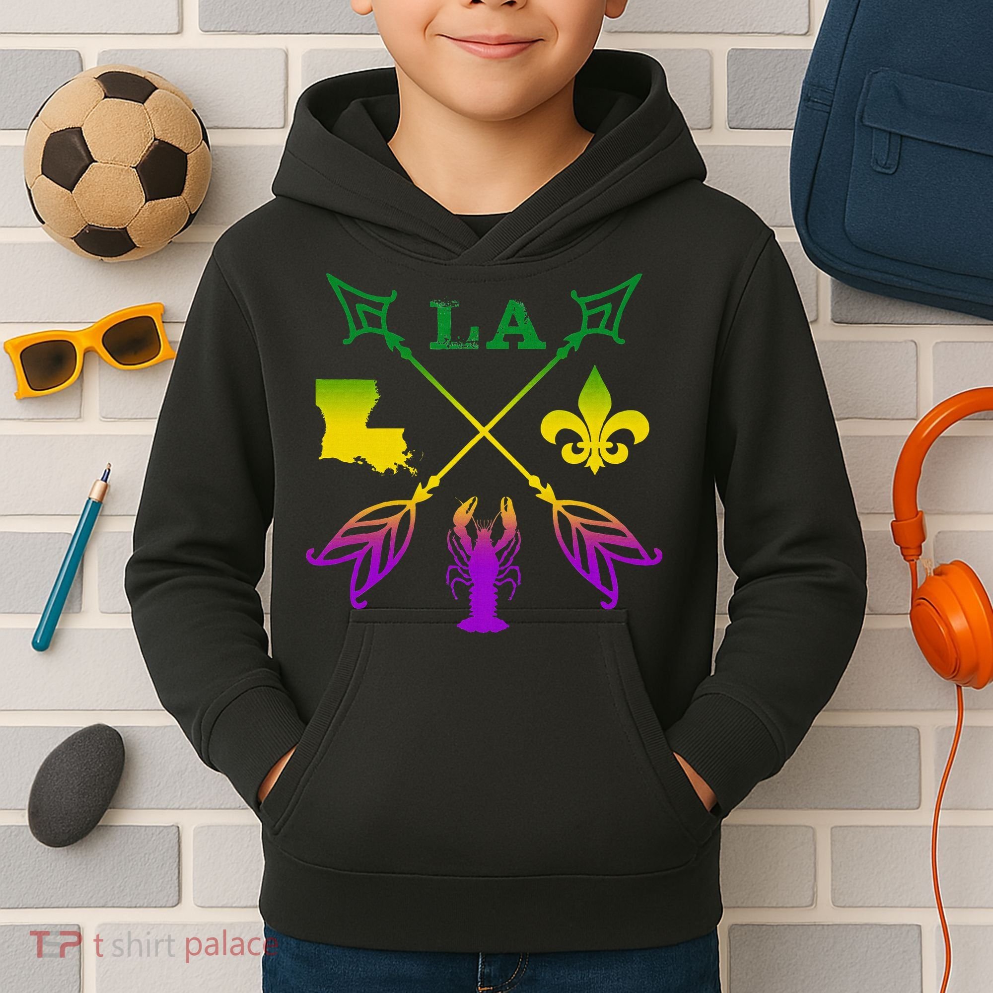 Louisiana Arrow Mardi Gras LA Kids Hoodie