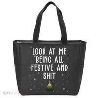 Look At Me Being All Festive And Shit Funny Christmas Tote Bag thumb 0