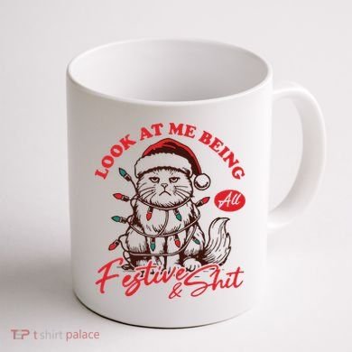 Look At Me Being All Festive Grumpy Cat Christmas Coffee Mug back