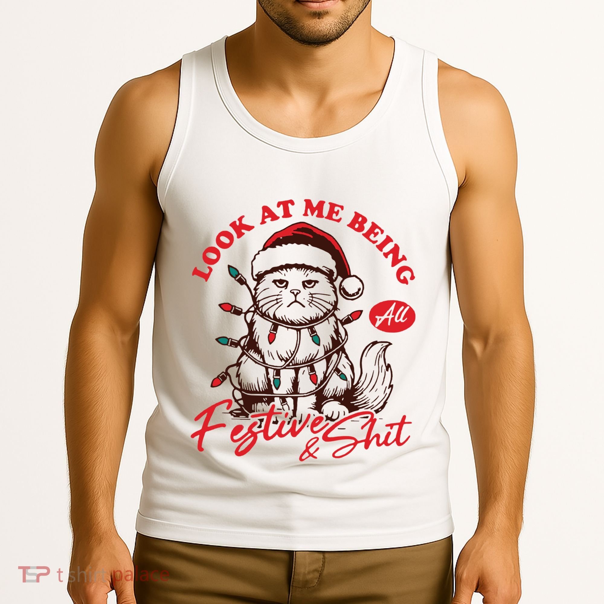 Look At Me Being All Festive Grumpy Cat Christmas Tank Top