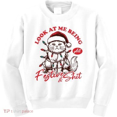 Look At Me Being All Festive Grumpy Cat Christmas Kids Sweatshirt