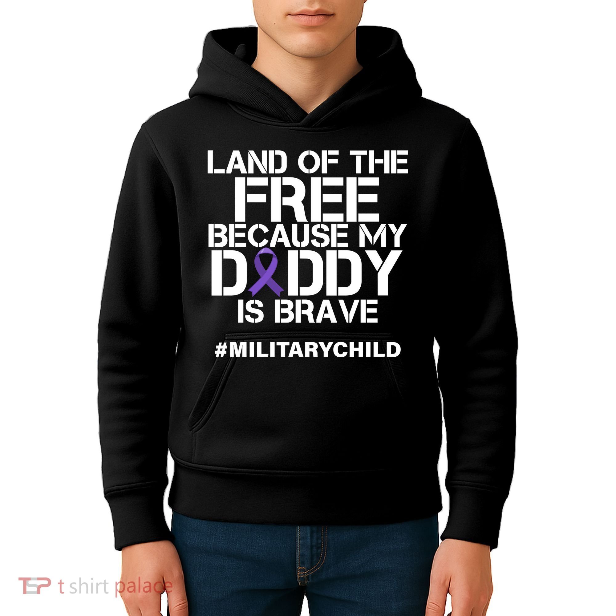 Land Of The Free Because My Daddy Is Brave Kids Hoodie