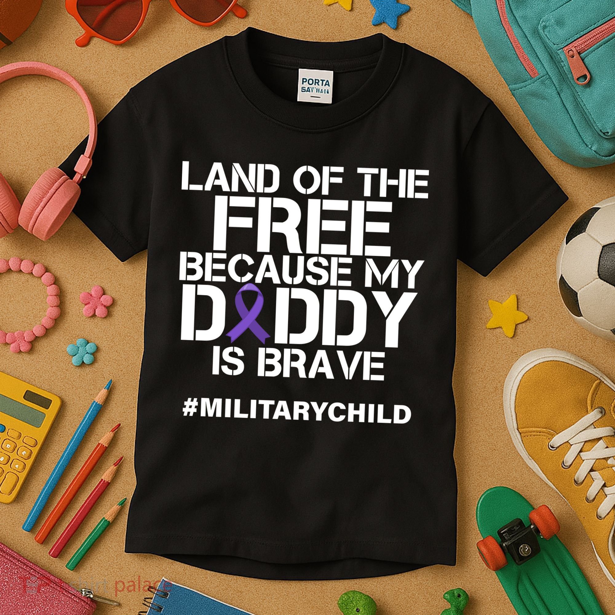 Land Of The Free Because My Daddy Is Brave Kids T-Shirt