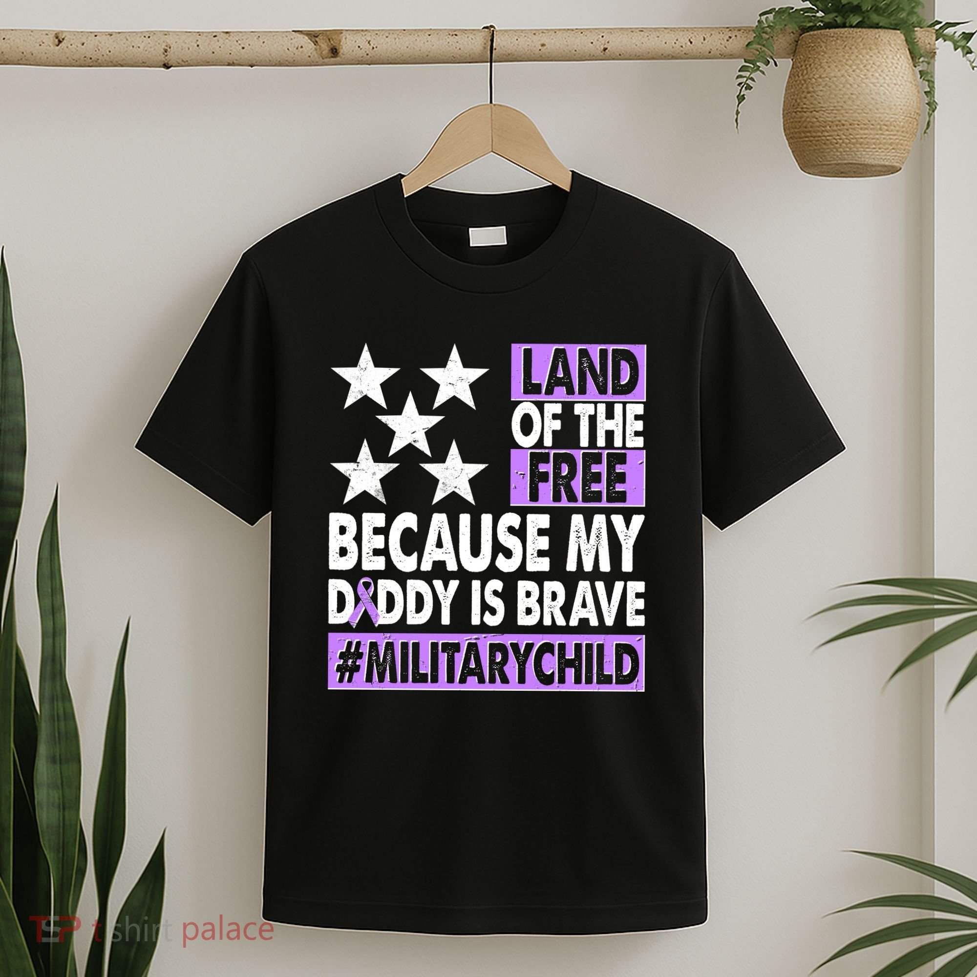 Land Of The Free Because My Daddy Is Brave Military Child T-Shirt