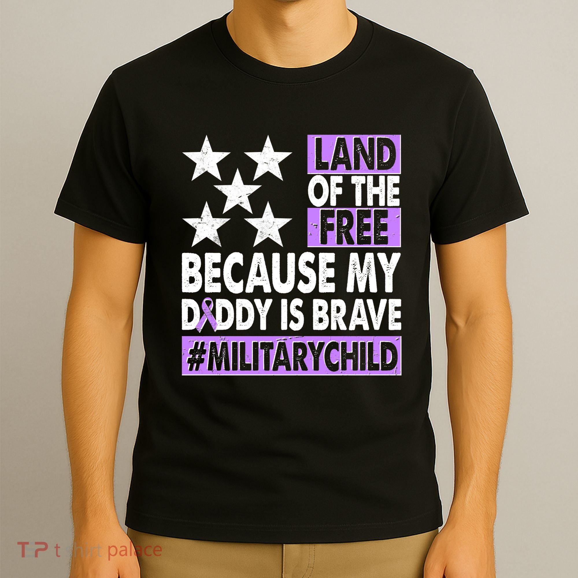 Land Of The Free Because My Daddy Is Brave Military Child T-Shirt