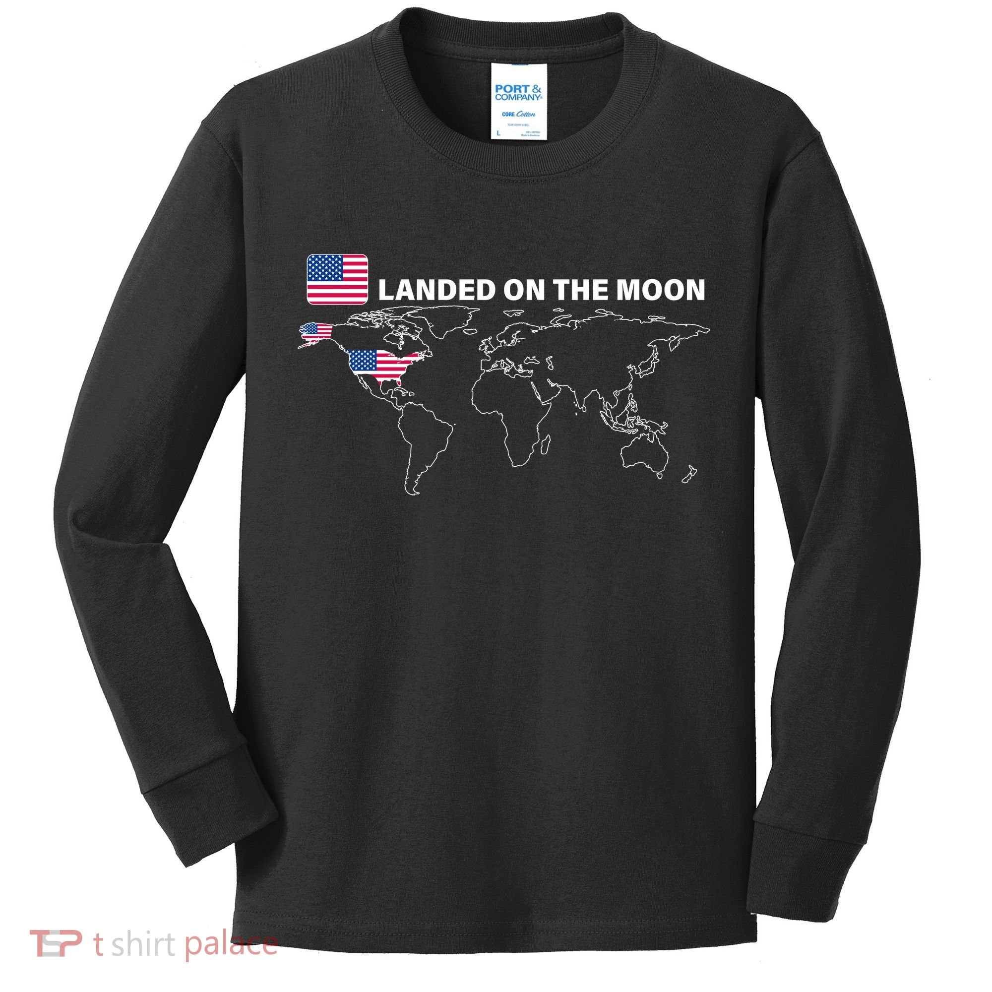 Landed On The Moon USA Map Kids Long Sleeve Shirt