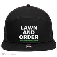 Lawn And Order. Make America Rake Again 7 Panel Mesh Trucker Snapback Hat thumb 0