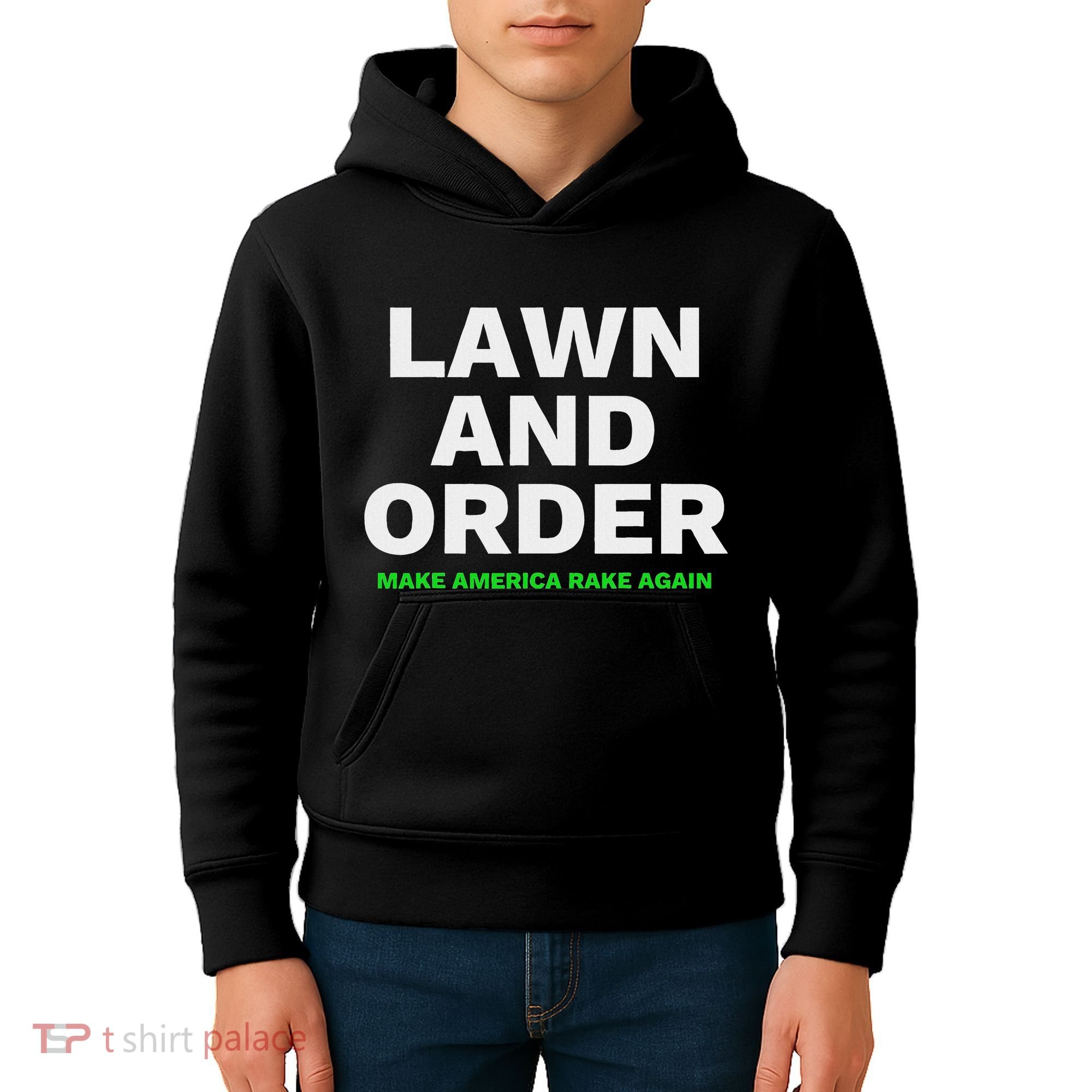 Lawn And Order. Make America Rake Again Kids Hoodie