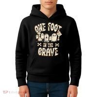 Leg Amputee One Foot In The Grave Missing Leg Kids Hoodie thumb 4