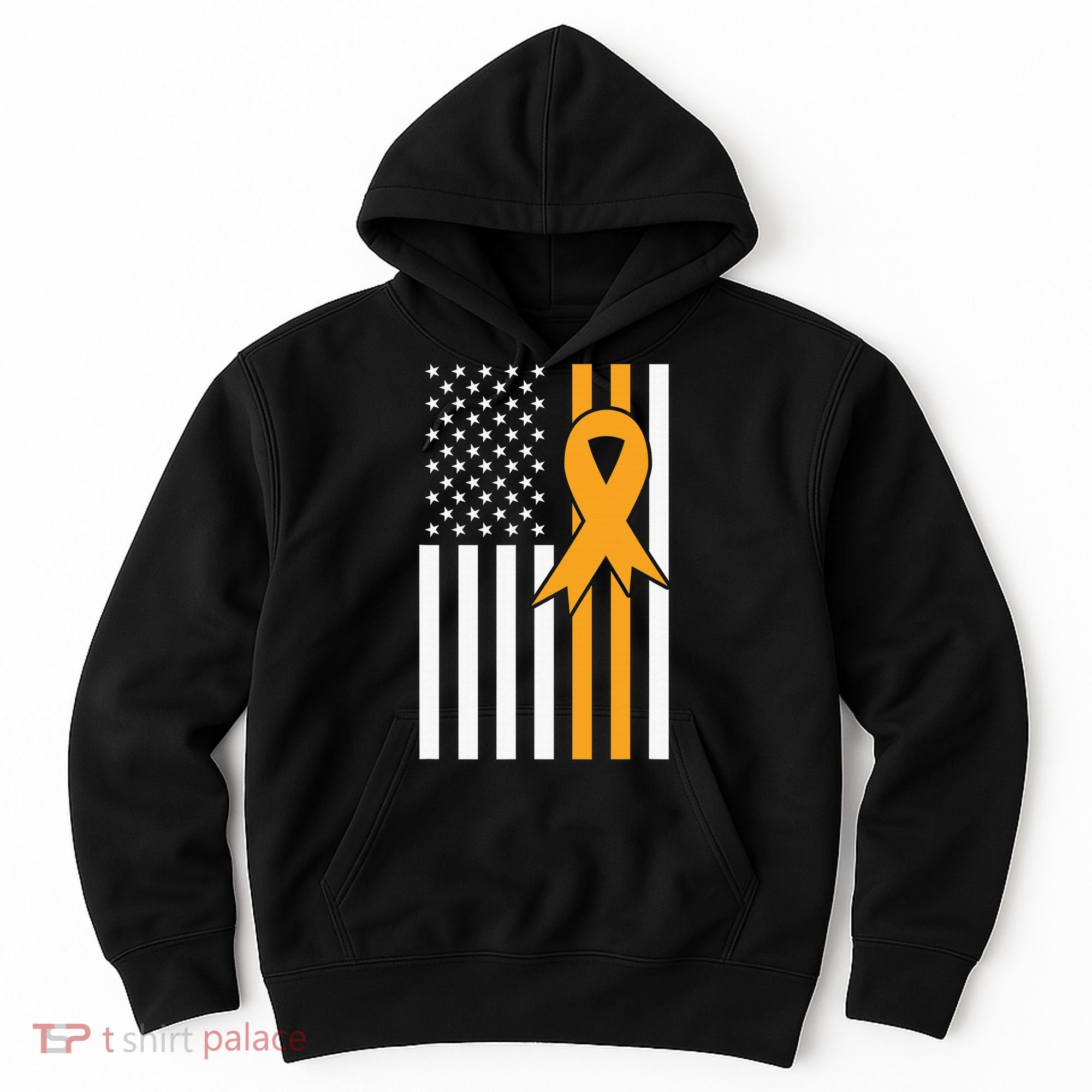 Leukemia Awareness Orange Ribbon USA American Flag Hoodie