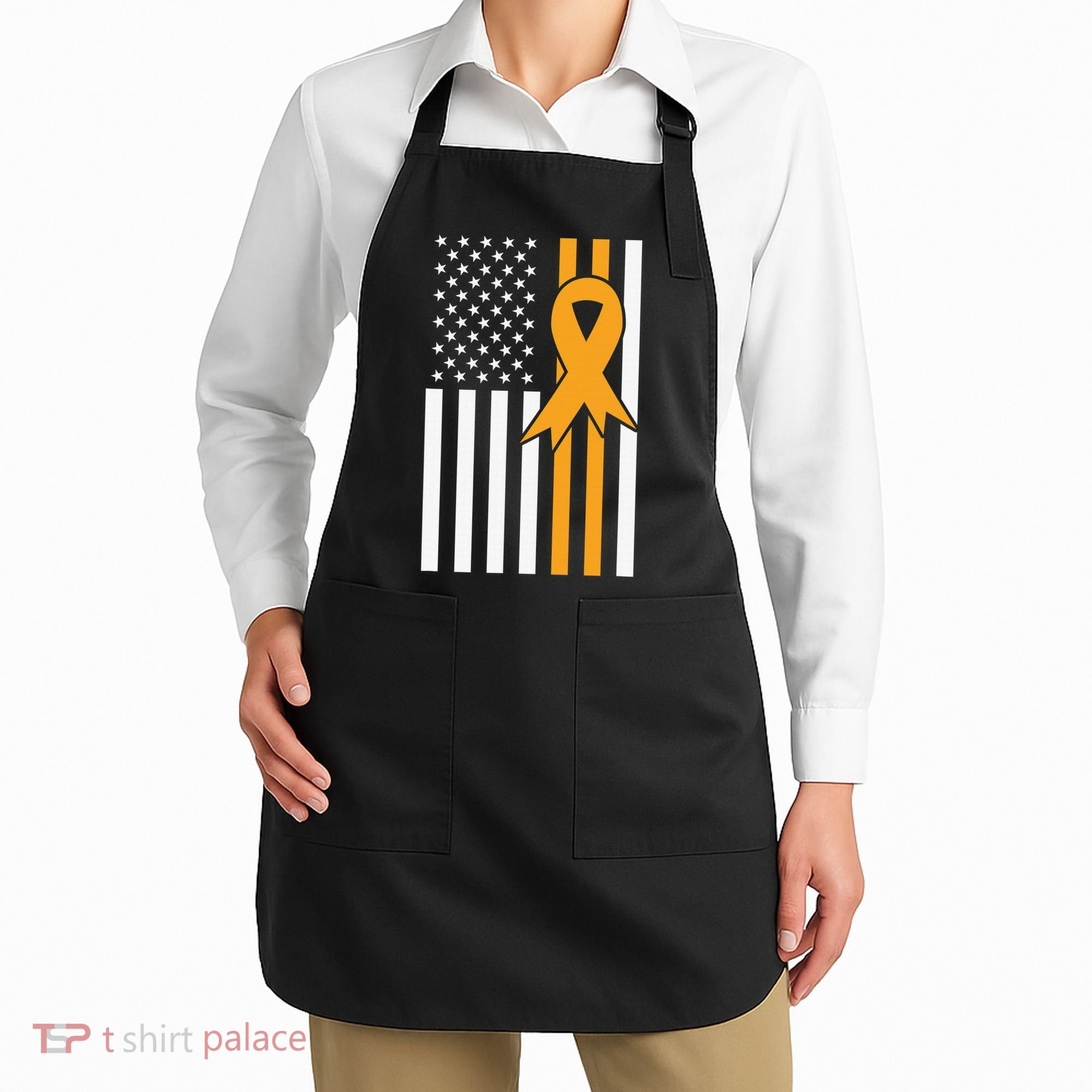 Leukemia Awareness Orange Ribbon USA American Flag Apron