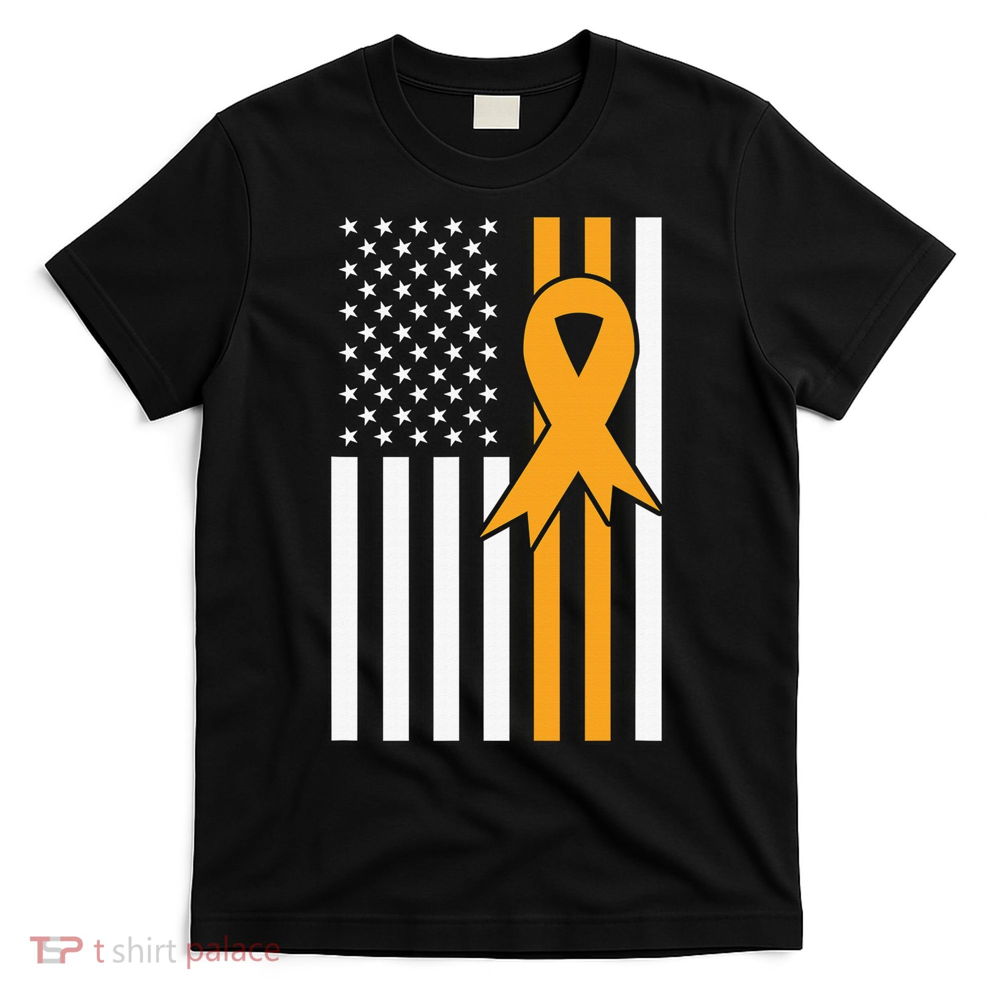Leukemia Awareness Orange Ribbon USA American Flag T-Shirt