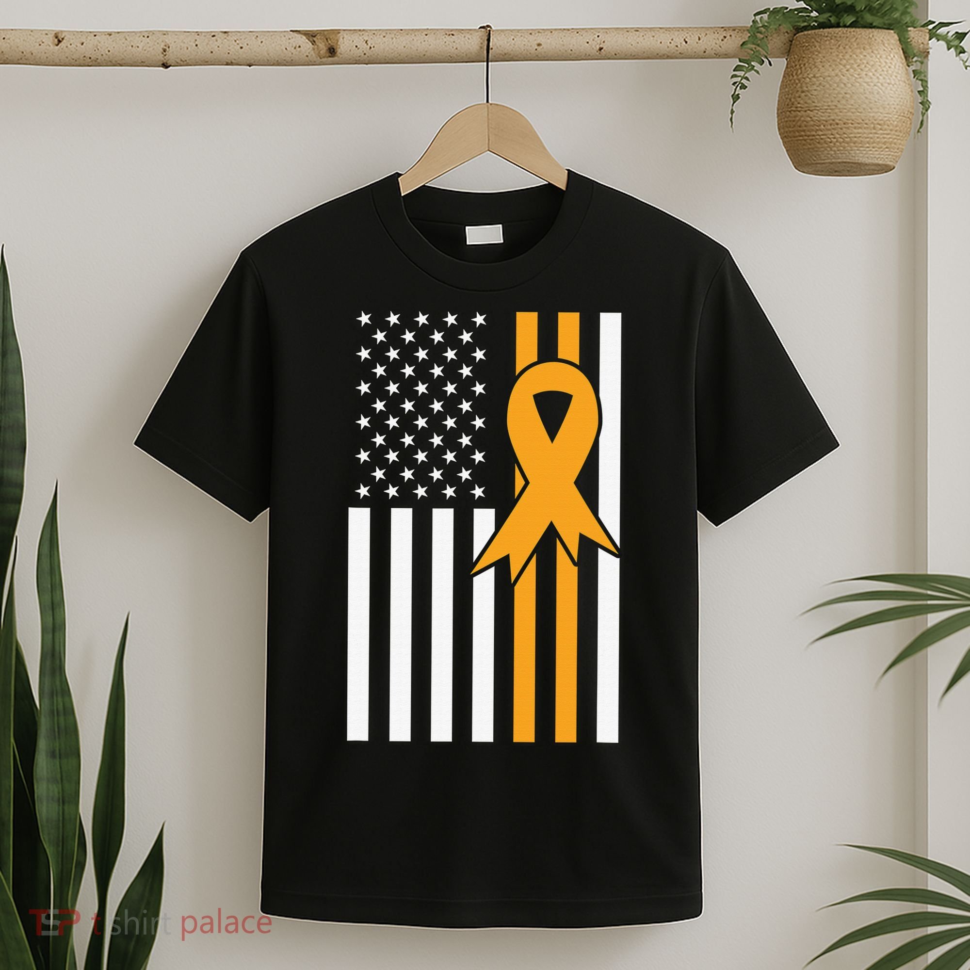 Leukemia Awareness Orange Ribbon USA American Flag T-Shirt