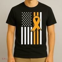 Leukemia Awareness Orange Ribbon USA American Flag T-Shirt thumb 3