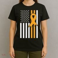 Leukemia Awareness Orange Ribbon USA American Flag T-Shirt thumb 4