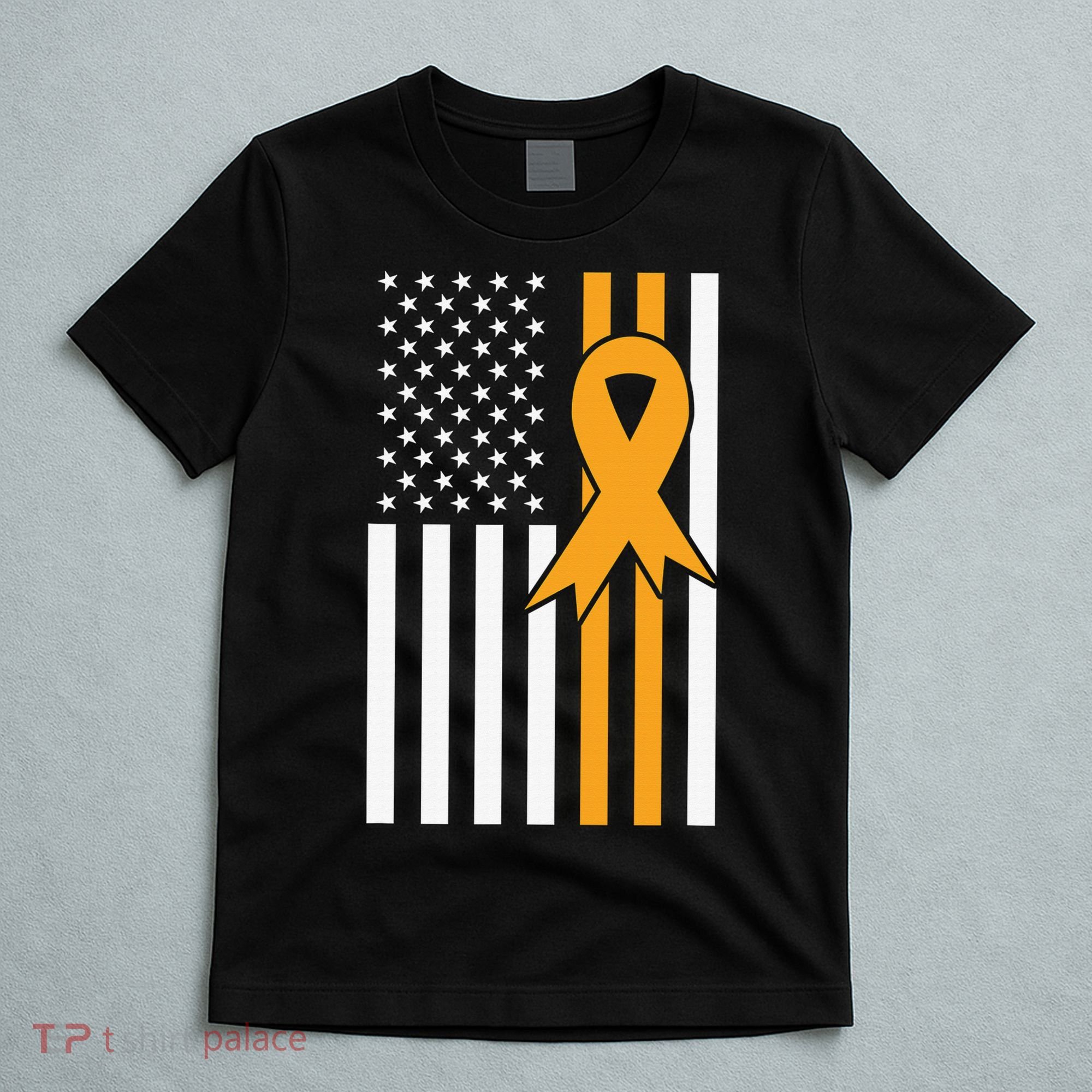 Leukemia Awareness Orange Ribbon USA American Flag T-Shirt