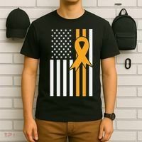 Leukemia Awareness Orange Ribbon USA American Flag T-Shirt thumb 6