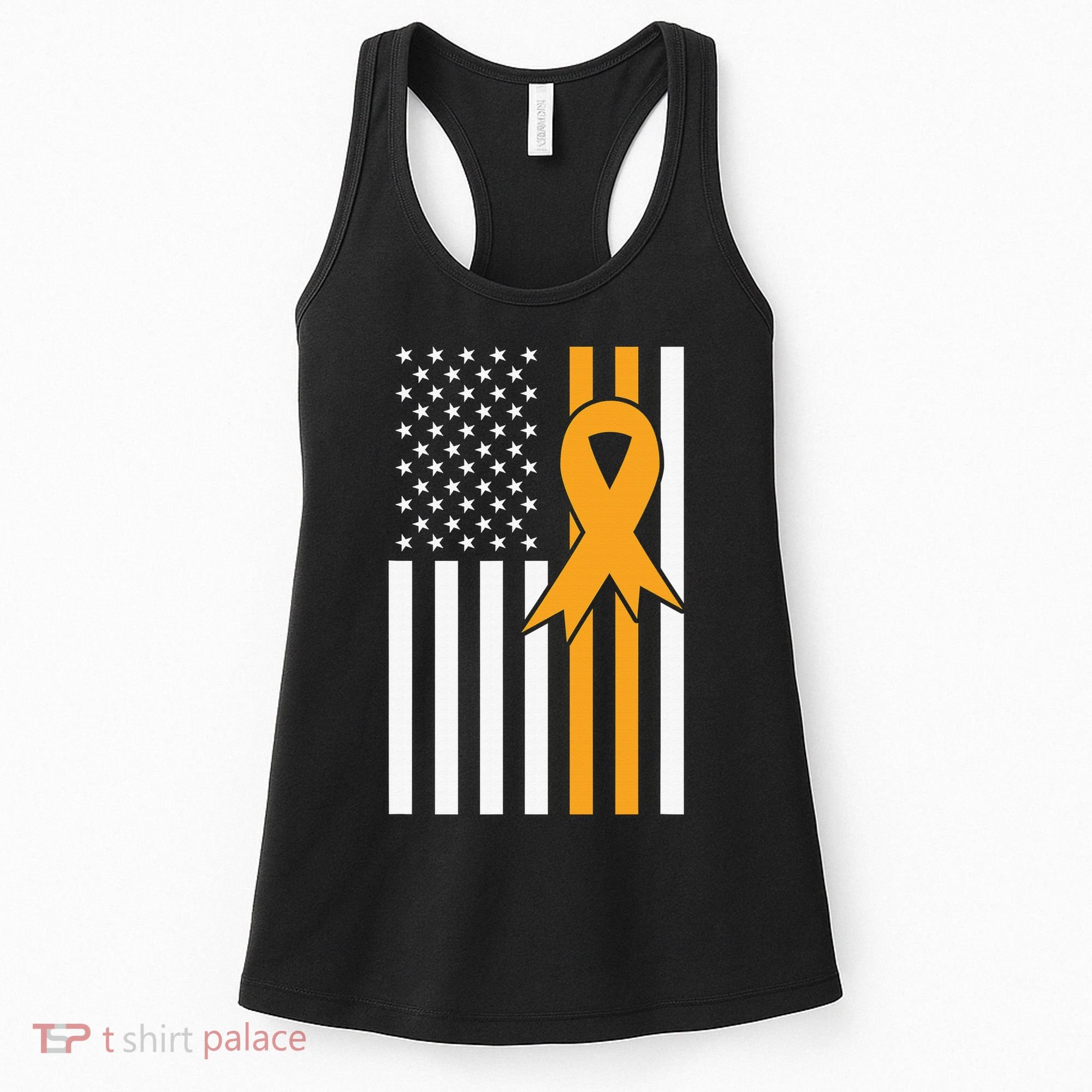 Leukemia Awareness Orange Ribbon USA American Flag Women's Tank Top