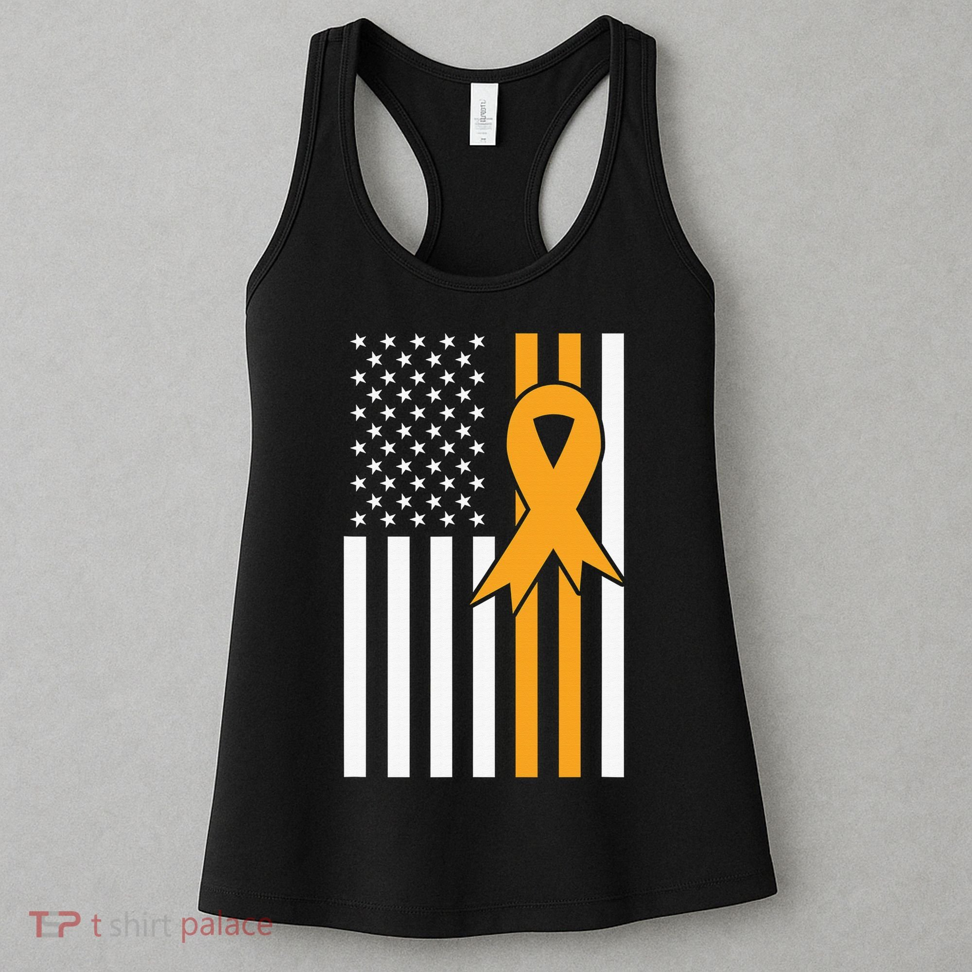 Leukemia Awareness Orange Ribbon USA American Flag Women's Tank Top