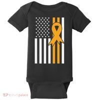 Leukemia Awareness Orange Ribbon USA American Flag Baby Bodysuit thumb 0
