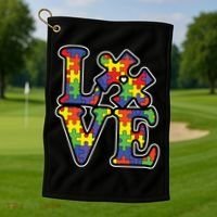 Love Autism Puzzle Piece Golf Towel thumb 1