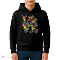 Love Autism Puzzle Piece Kids Hoodie thumb 4