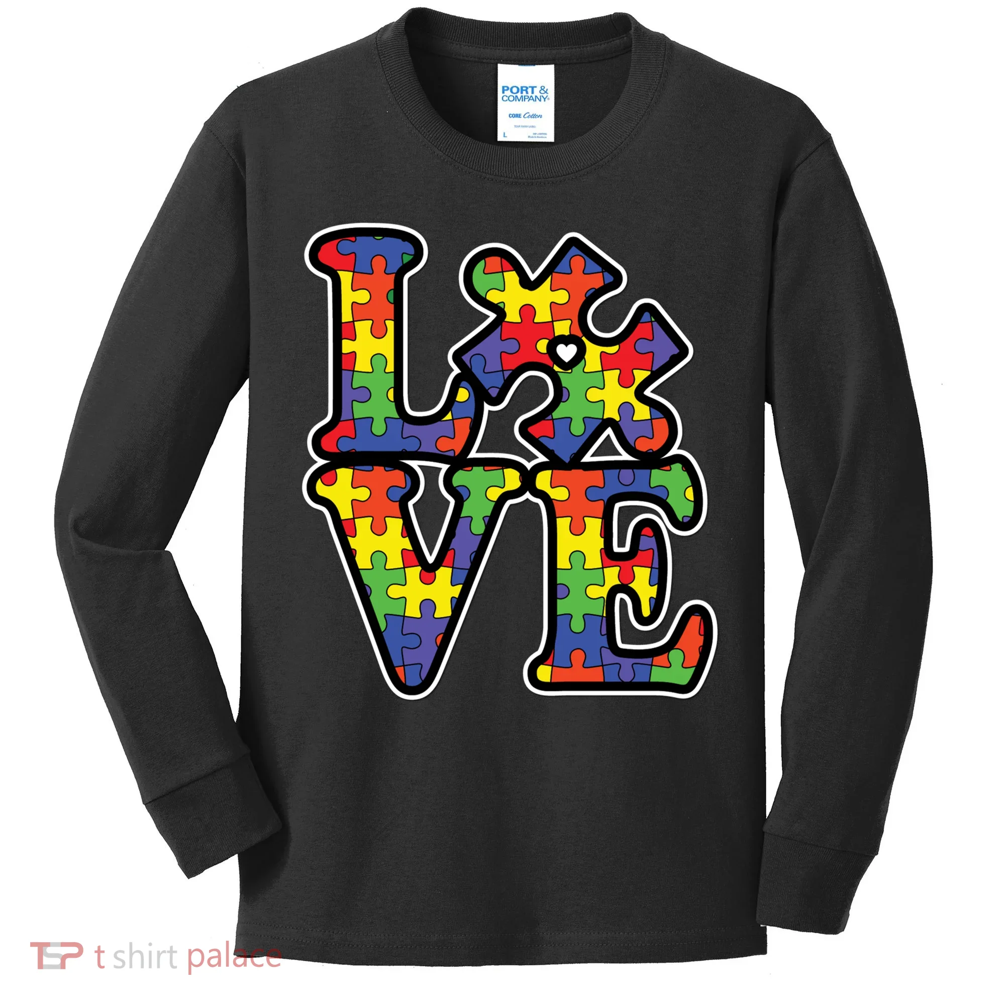 Love Autism Puzzle Piece Kids Long Sleeve Shirt
