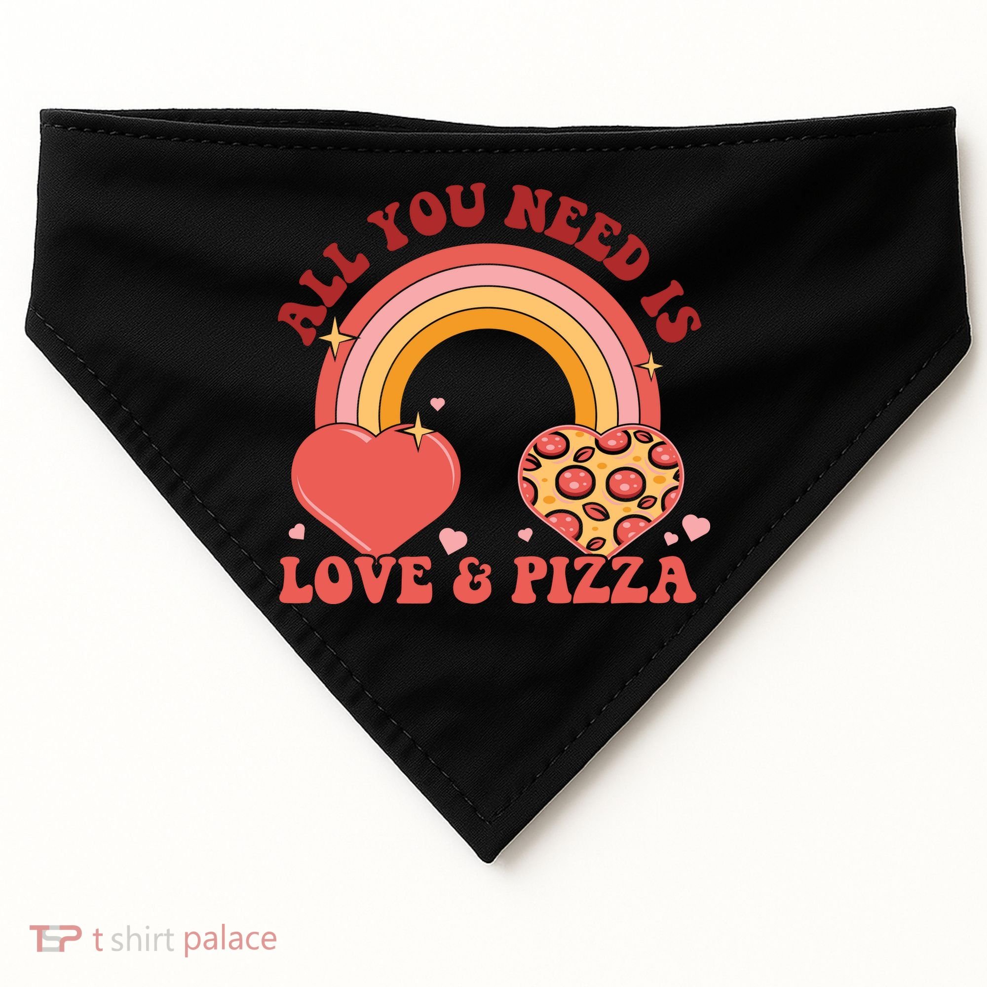 Love And Pizza Retro Valentine Gift For Valentine Day USA-Made Doggie Bandana