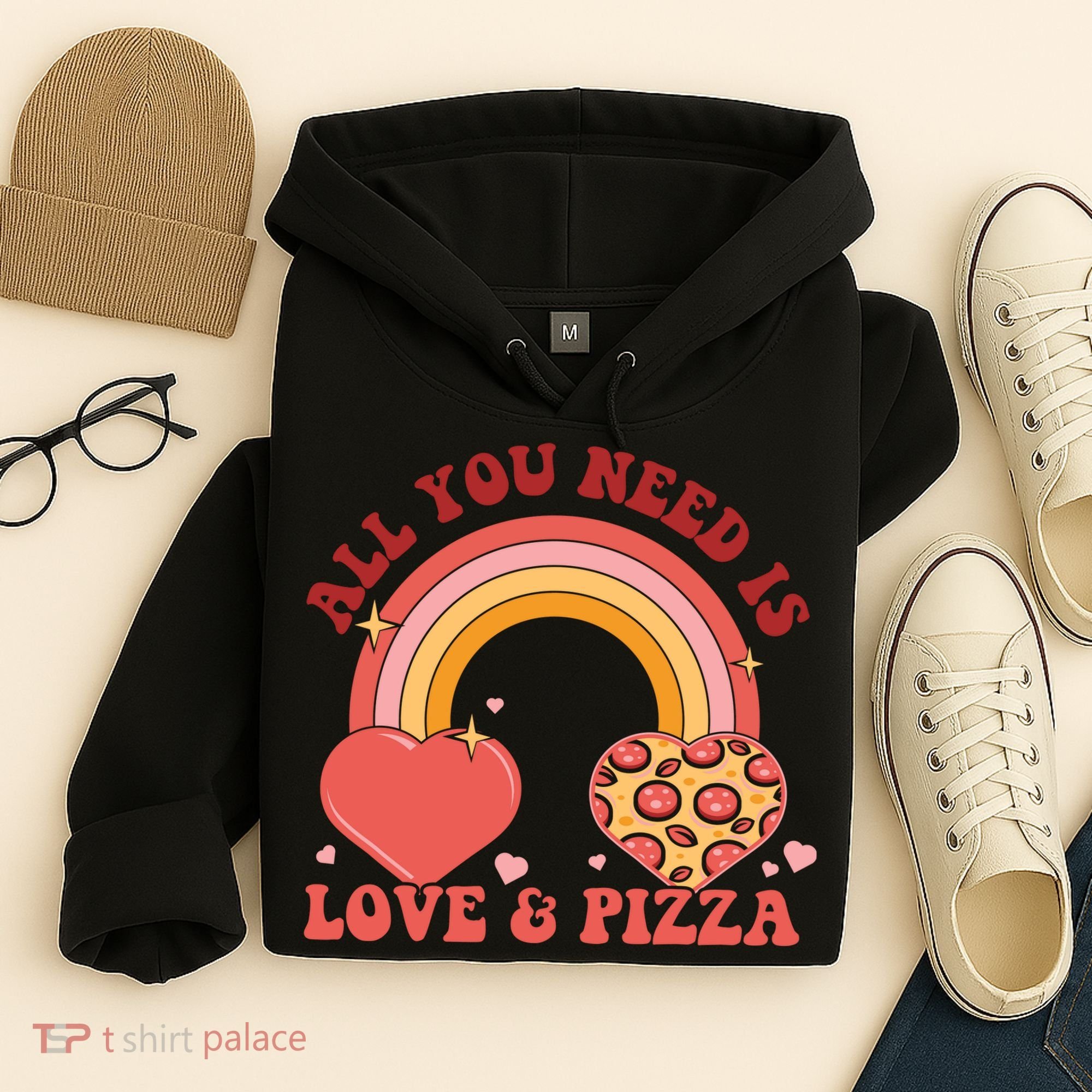 Love And Pizza Retro Valentine Gift For Valentine Day Hoodie