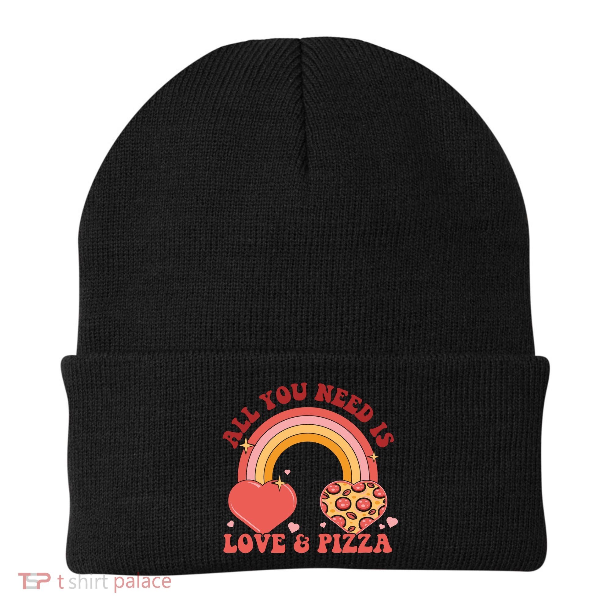 Love And Pizza Retro Valentine Gift For Valentine Day Beanie