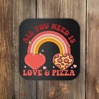 Love And Pizza Retro Valentine Gift For Valentine Day Coaster thumb 0