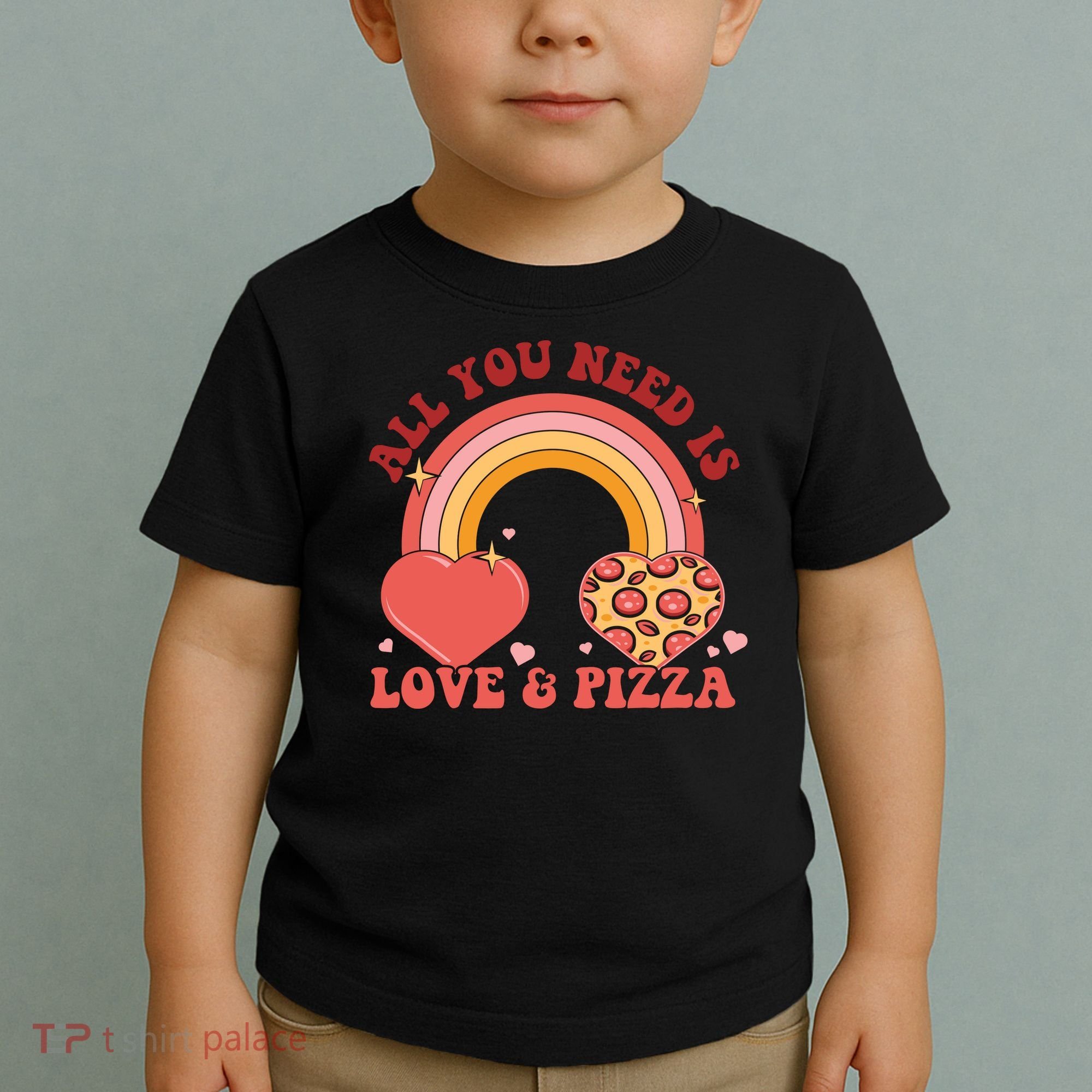 Love And Pizza Retro Valentine Gift For Valentine Day Toddler T-Shirt