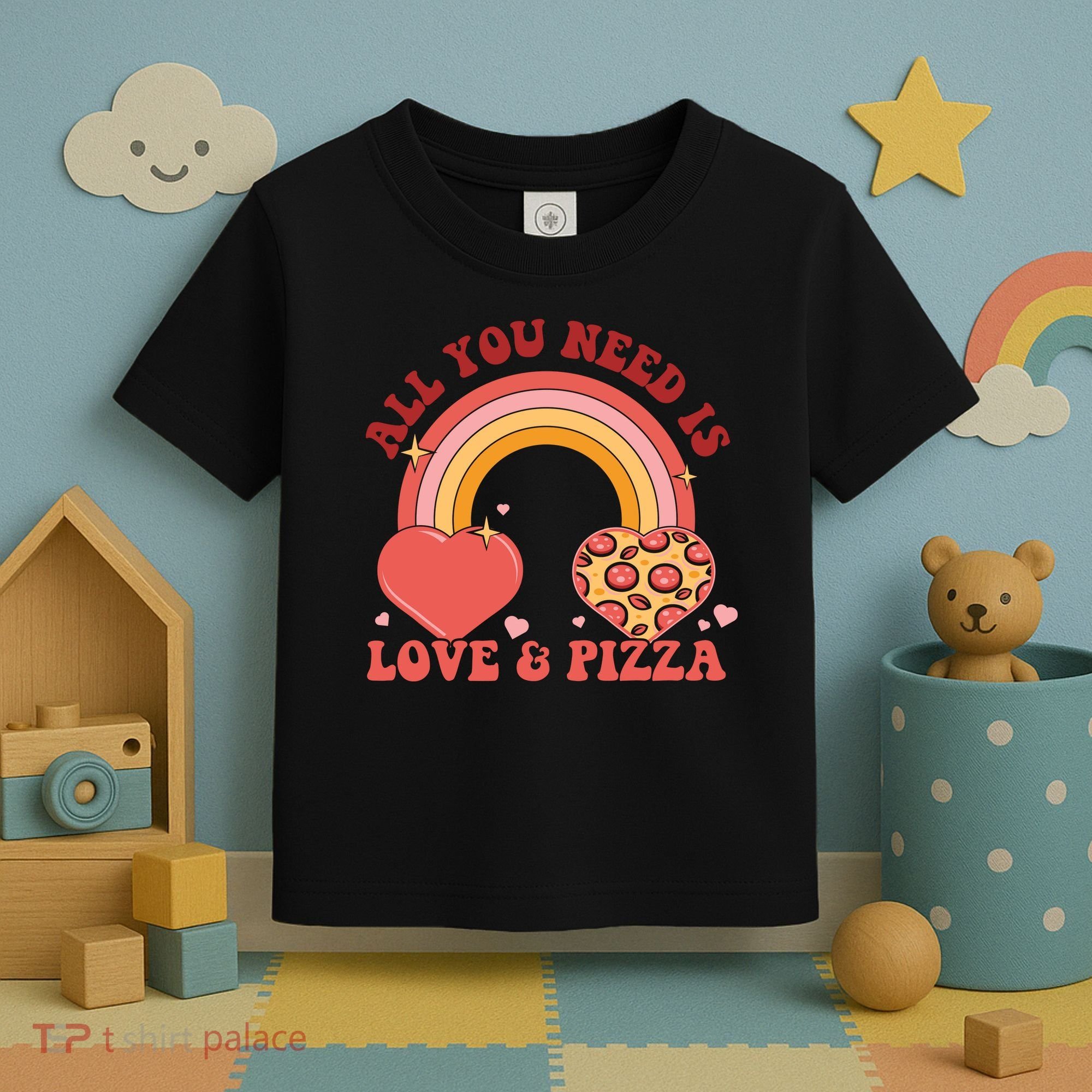 Love And Pizza Retro Valentine Gift For Valentine Day Toddler T-Shirt