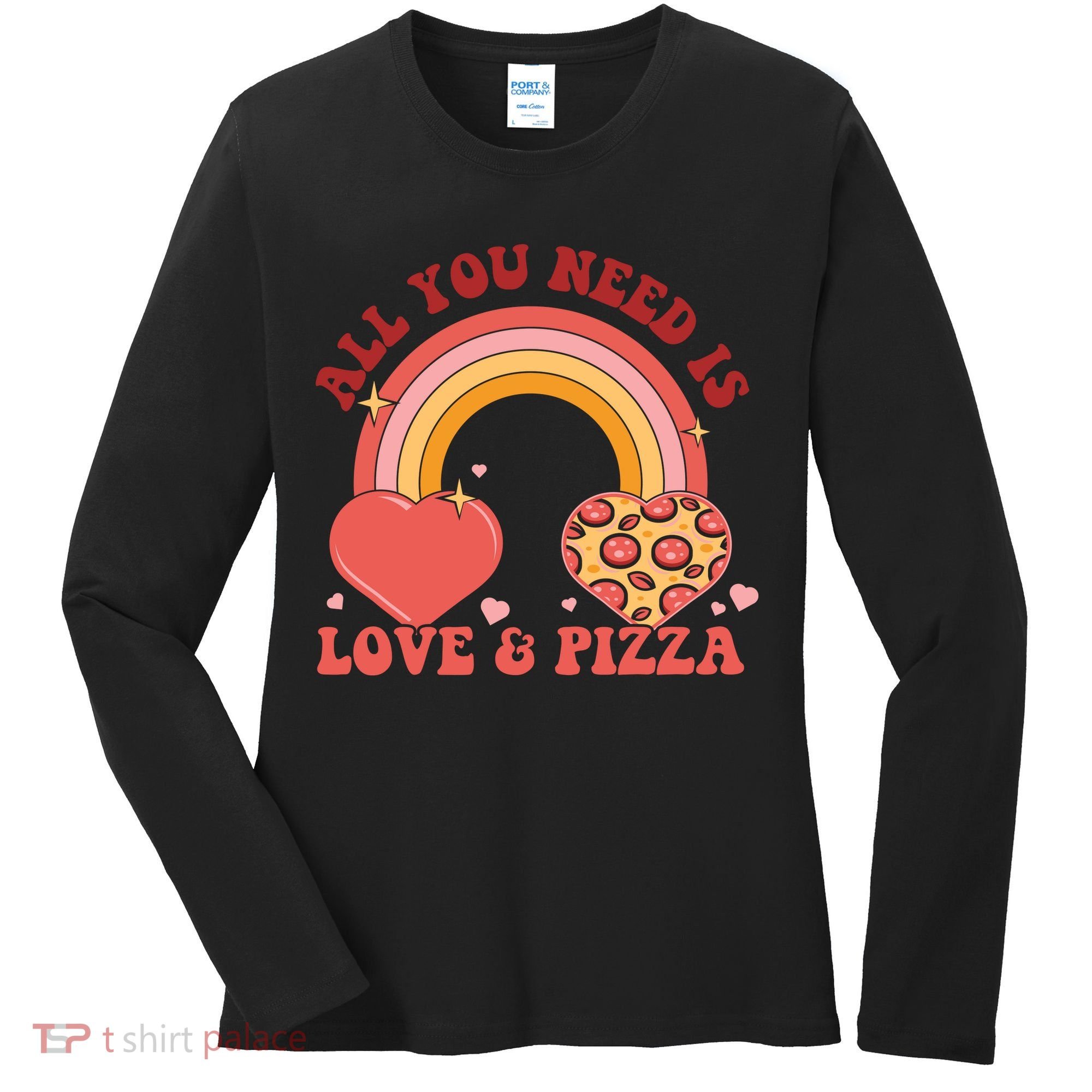 Love And Pizza Retro Valentine Gift For Valentine Day Women's Long Sleeve Shirt