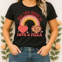 Love And Pizza Retro Valentine Gift For Valentine Day Women's T-Shirt thumb 2