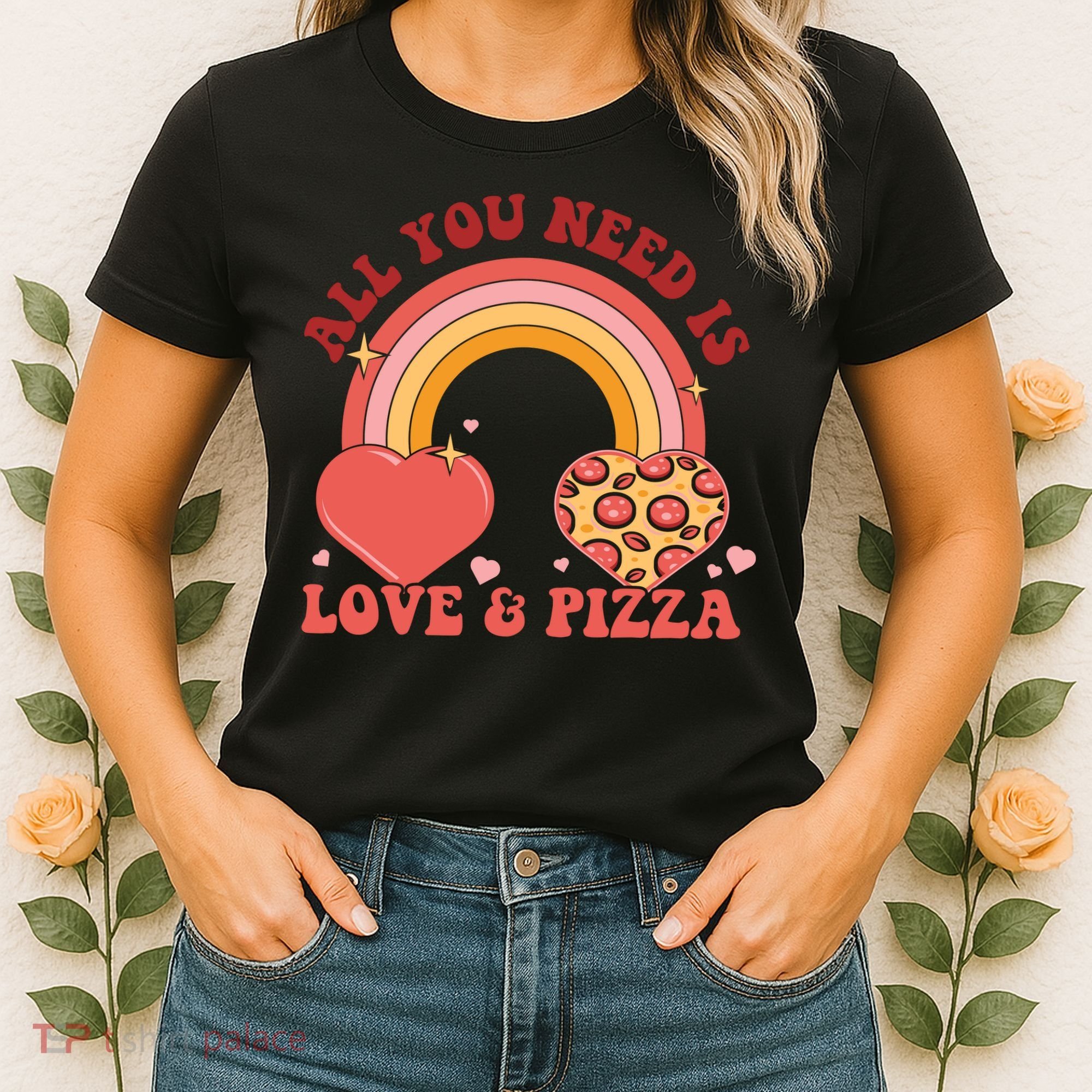 Love And Pizza Retro Valentine Gift For Valentine Day Women's T-Shirt