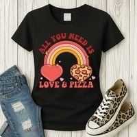 Love And Pizza Retro Valentine Gift For Valentine Day Women's T-Shirt thumb 3