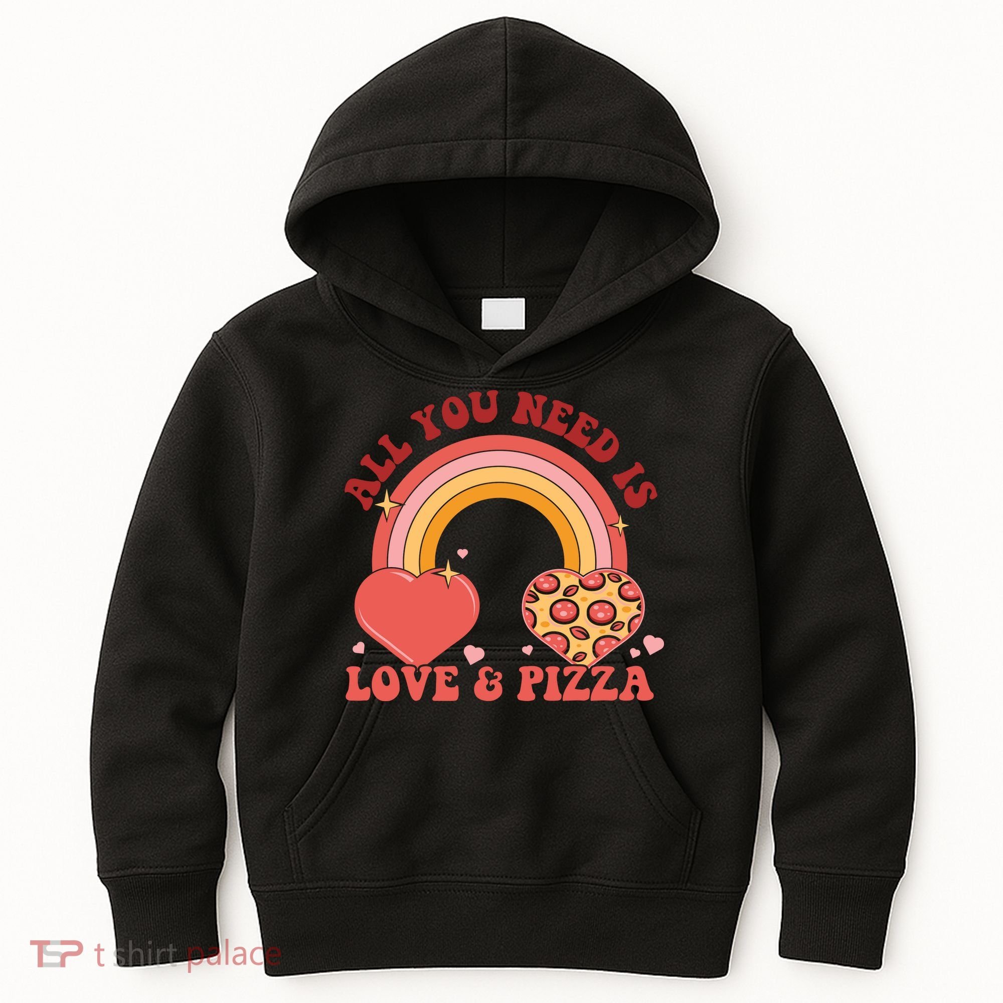 Love And Pizza Retro Valentine Gift For Valentine Day Kids Hoodie