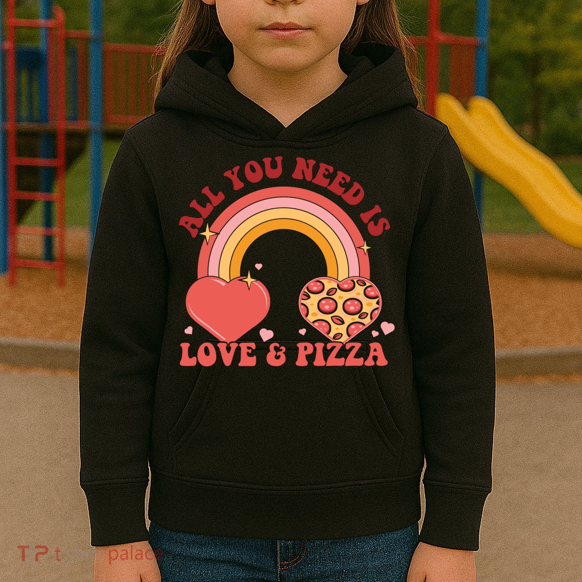 Love And Pizza Retro Valentine Gift For Valentine Day Kids Hoodie