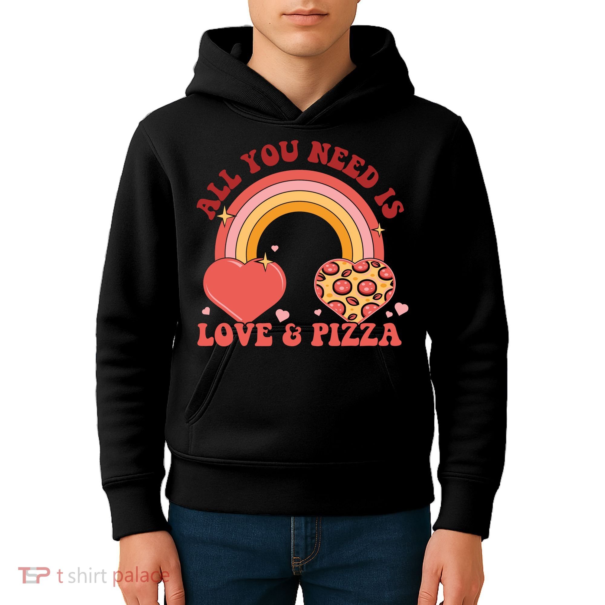 Love And Pizza Retro Valentine Gift For Valentine Day Kids Hoodie