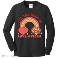 Love And Pizza Retro Valentine Gift For Valentine Day Kids Long Sleeve Shirt thumb 0