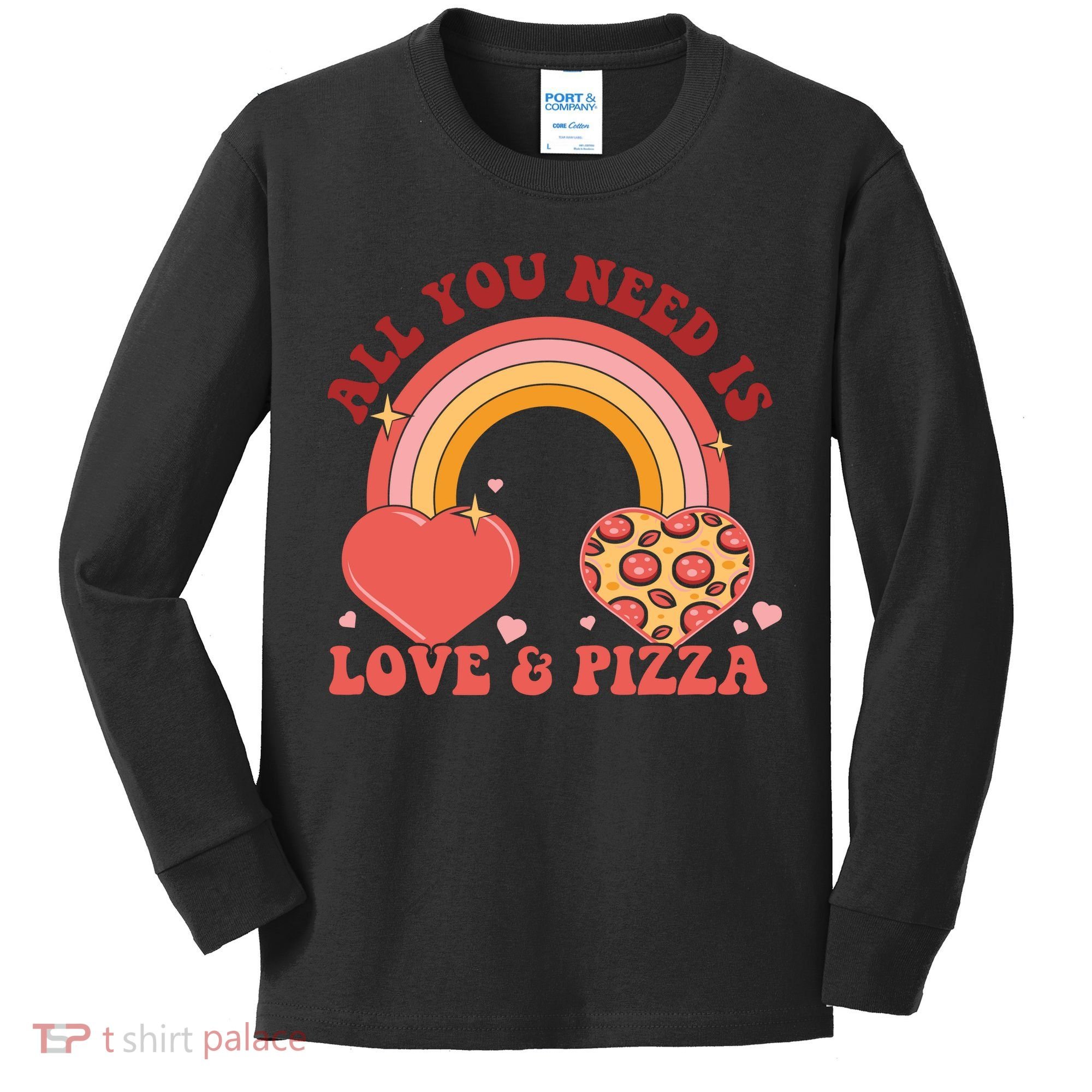 Love And Pizza Retro Valentine Gift For Valentine Day Kids Long Sleeve Shirt