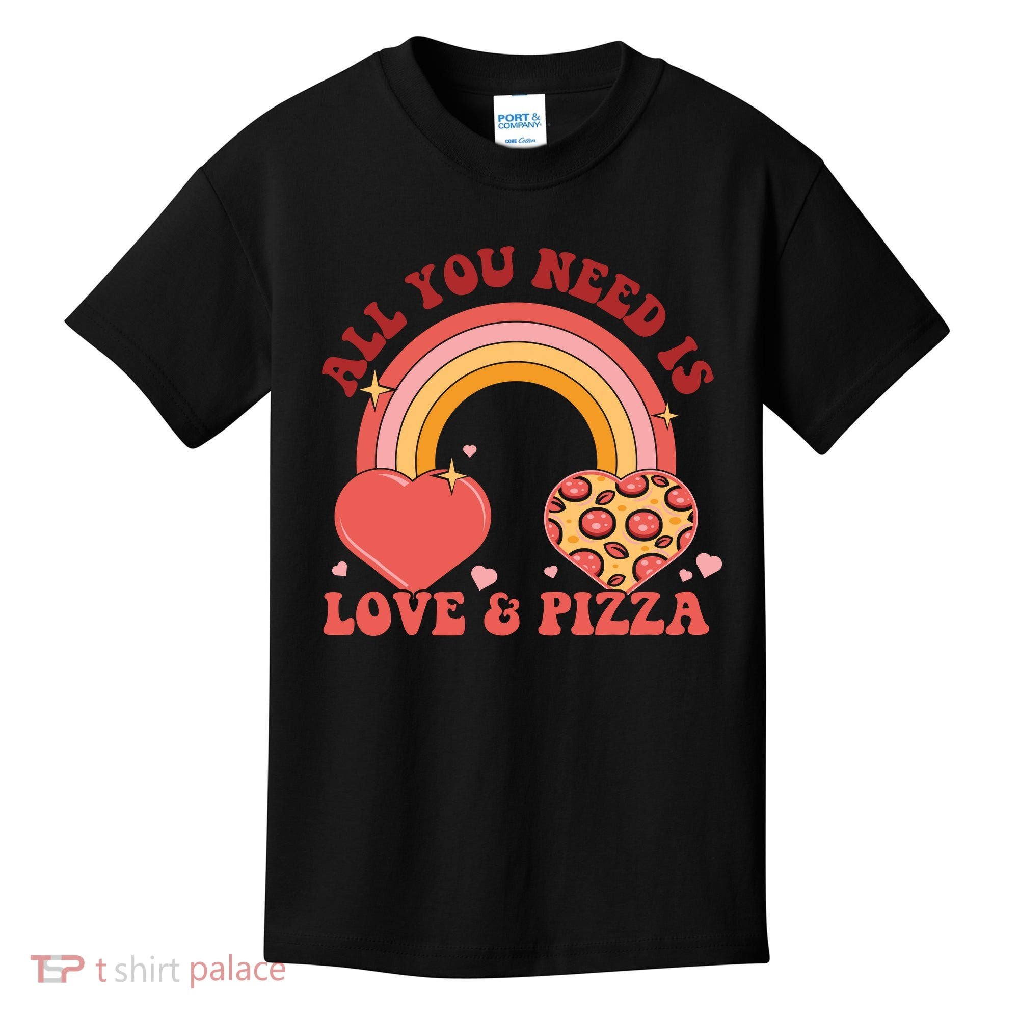 Love And Pizza Retro Valentine Gift For Valentine Day Kids T-Shirt