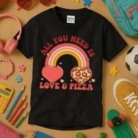 Love And Pizza Retro Valentine Gift For Valentine Day Kids T-Shirt thumb 3