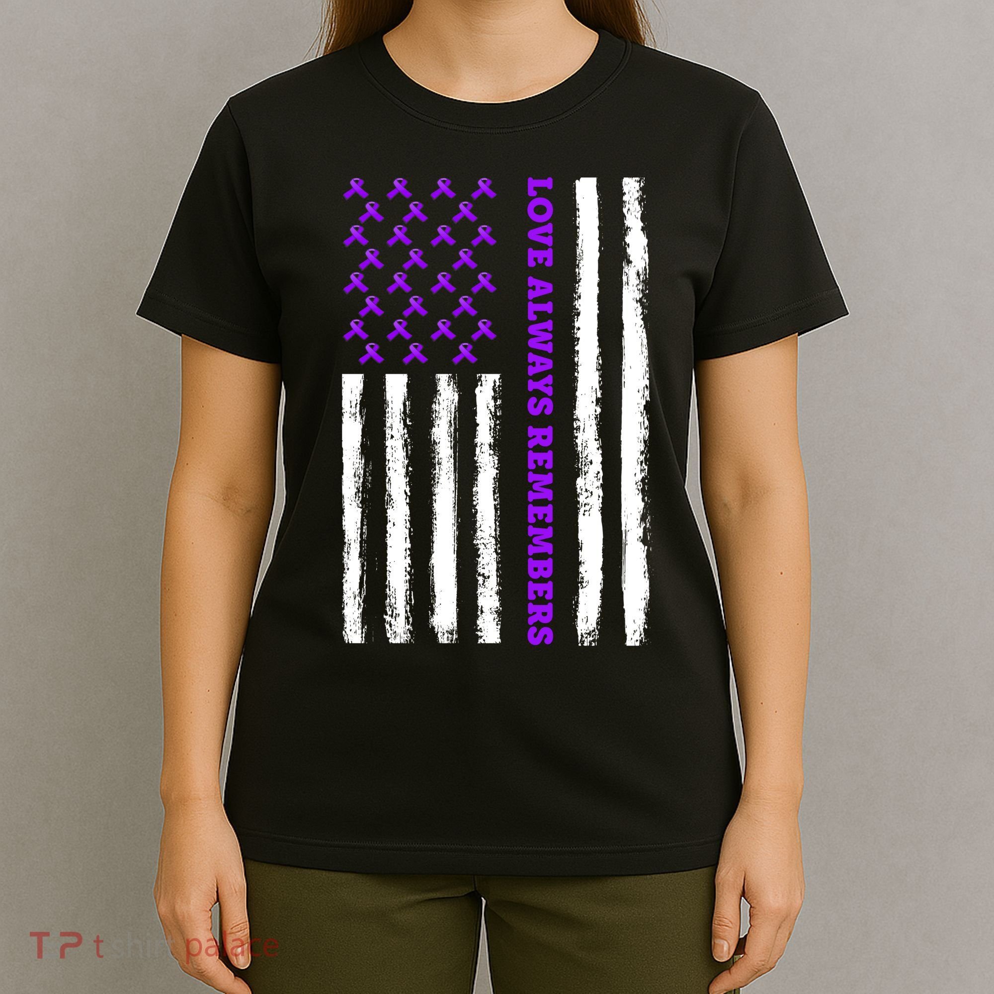 Love Always Remembers Alzheimer's American Flag T-Shirt